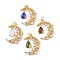 Brass Micro Pave Cubic Zirconia Pendants, with Glitter Powder Glass & Jump Ring, Long-Lasting Plated, Moon & Teardrop, Lead Free & Cadmium Free, Mixed Color, 27.5x20x5mm, Jump Ring: 5x0.7mm, Inner Diameter: 3.6mm, Teardrop: 12x7x5mm