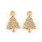 Brass Micro Pave Clear Cubic Zirconia Pendants, Christmas Trees, Real 18K Gold Plated, 12.6x7.7x1.6mm, Hole: 1~1.2mm