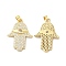 Rack Plating Brass Micro Pave Cubic Zirconia Pendants, Cadmium Free & Lead Free, Long-Lasting, Hand, Real 18K Gold Plated, 30x22x3mm, Hole: 3x5mm