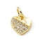 Brass Micro Pave Clear Cubic Zirconia Heart Charms, with Open Jump Rings, Cadmium Free & Lead Free, Real 18K Gold Plated, 8.5x7.5x1.5mm, Jump Ring: 4.5x0.7mm, Inner Diameter: 3mm