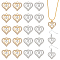 60Pcs 2 Colors Alloy Pendants, with Rhinestone, Heart, Platinum & Golden, 19x18x3mm, Hole: 2mm, 30pcs/color