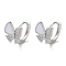 Brass Micro Pave Clear Cubic Zirconia Hoop Earrings, with Shell, Butterfly, Real Platinum Plated, 11x9.5x13mm
