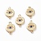 Brass Micro Pave Clear & Royal Blue Cubic Zirconia Links Connectors, Flat Round with Eye, Real 18K Gold Plated, 14x10x1.5mm, Hole: 1.2mm