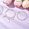 2Pcs 2 Styles Glass Round Beads Stretch Bracelets, Alloy Enamel Charm Bracelets for Children, Rabbit & Flower & Heart, Mixed Color, Inner Diameter: 2-1/8 inch(5.5cm)