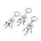 Natural Chip Fluorite & Green Aventurine Keychain, with Tibetan Style Pendants and 316 Surgical Stainless Steel Key Ring, Woven Net/Web with Feather, 107mm, Pendant: 82x28x7mm