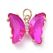Brass Micro Pave Clear Cubic Zirconia Pendant, with Glass, Butterfly, Golden, Camellia, 15x19x4.5mm, Hole: 3.5mm