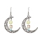 Halloween Alloy Synthetic Turquoise Dangle Earrings,  Brass Resin Earring for Women, Moon with Skull, White, 58x35mm