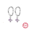 Anti-Tarnish Rhodium Plated Platinum 925 Sterling Silver Flower Dangle Hoop Earrings, Plum, 19x8.5mm