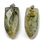 Natural Prehnite Pointed Pendants, Faceted Bullet Charms with Platinum Tone 201 Stainless Steel Snap on Bails, 42~42.5x17.5~18.5x8~8.5mm, Hole: 8.2x3mm