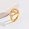 Heart & Flower Brass Pearl Pink Enamel Adjustable Finger Rings, Cadmium Free & Nickel Free & Lead Free, Golden, Letter Y, 14mm, Inner Diameter: 17mm