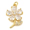Rack Plating Brass Micro Pave Cubic Zirconia Pendants, with Glass, Lead Free & Cadmium Free, Long-Lasting Plated, with Jump Rings, Flower, Real 18K Gold Plated, 25.5x16x4.2mm, Hole: 3mm