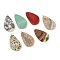 Natural Mixed Gemstone Pendants, with Golden Brass Edge, Teardrop, 45x26.5x2mm, Hole: 2mm