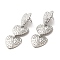 Non-Tarnish 304 Stainless Steel Dangle Stud Earrings, Textured Heart, Stainless Steel Color, 64x22mm