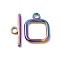 Ion Plating(IP) 304 Stainless Steel Toggle Clasps, Square, Rainbow Color, Square: 18x13.5x2mm, Hole: 3mm, Bar: 19.5x6x2mm, Hole: 3mm