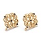Brass Stud Earring Findings, with Cubic Zirconia and Loop, Real 18K Gold Plated, Flower, Blue, 13.5x12mm, Hole: 0.8mm, Pin: 0.8mm