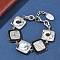 304 Stainless Steel Square Link Bracelets for Women, with Enamel & Glass, Stainless Steel Color, 7.60 inch(19.3cm)