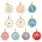 10Pcs 10 Styles Brass Enamel Pendants, with Jump Rings, Long-Lasting Plated, Flat Round, Mixed Color, 16.5~20.5x13.5~15.5x2~4.5mm, Hole: 2~4mm, 1pc/style
