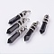 Natural Black Stone Big Pointed Pendants, with Alloy Findings, Faceted, Bullet, Platinum, 59~63x11~12mm, Hole: 4x7mm