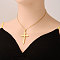 Stainless Steel Textured Cross Necklaces for Women, Real 18K Gold Plated, 17.72 inch(45cm)