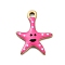 Ion Plating(IP) 201 Stainless Steel Charms, with Enamel, Real 18K Gold Plated, Sea Animal, Starfish Charm, Hot Pink, 15x11.5x1.5mm, Hole: 1.6mm