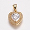 Brass Micro Pave Cubic Zirconia Charms, Heart, Clear, Golden, 14x12x5mm, Hole: 3x5mm