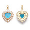 Brass Micro Pave Clear Cubic Zirconia Pendants, with Glass, Flower, Real 18K Gold Plated, Deep Sky Blue, 26x21x6.5mm, Hole: 4x2.5mm