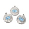 304 Stainless Steel Enamel Pendants, Flat Round with Evil Eye Charm, Stainless Steel Color, 21x18.5x2.5mm, Hole: 2mm
