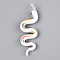 Handmade Lampwork Big Pendants, Snake, White, 72~75.5x23~25x9~10mm, Hole: 4.5~5.5x4~5mm