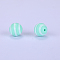 Printed Round with Stripe Pattern Silicone Focal Beads, Aquamarine, 15x15mm, Hole: 2mm