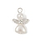 ABS Imitation Pearl Bead Pendants, Hearted-shape Angel, with Alloy Wing & Iron Loops, Silver, White, 22x14x6mm, Hole: 3mm