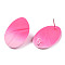 Spray Painted Iron Stud Earring Findings, with Vertical Loops, Twist Oval, Hot Pink, 28x20mm, Hole: 3.5mm, Pin: 0.7mm