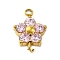 304 Stainless Steel Micro Pave Cubic Zirconia Flower Connector Charms, Golden, Lavender Blush, 13.5x9x3.5mm, Hole: 1.4mm and 1.6mm