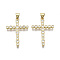 Brass Micro Pave Clear Cubic Zirconia Pendants, Nickel Free, Cross, Real 18K Gold Plated, 30x21x2.5mm, Hole: 3mm