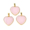 Handmade Lampwork Pendants, with Brass Findings, Long-Lasting Plated, Lead Free & Cadmium Free, Heart Charms, Pearl Pink, 28x26x4mm, Hole: 6.5x4mm