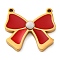 304 Stainless Steel Enamel Pendants, with Synthetic Turquoise, Bowknot Charm, Golden, Ion Plating(IP), Red, 16.5x18x3mm, Hole: 1.2mm