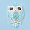 Zinc Alloy Pendants, with Rhinestone, Owl, Aquamarine, 57.5x37.5x12mm, Hole: 2.2mm