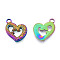 Ion Plating(IP) 201 Stainless Steel Pendants, Heart, Rainbow Color, 18.5x15x1.5mm, Hole: 2mm