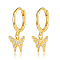 925 Sterling Silver Micro Pave Cubic Zirconia Dangle Hoop Earrings, Butterfly, with S925 Stamp, Golden, 20x8mm