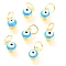 Brass Enamel Pendants, Long-Lasting Plated, Real 18K Gold Plated, with Jump Rings, Column with Evil Eye, Blue, 7x3.5x4.5mm,Jump Ring: 5x0.6mm, 3mm inner diameter.