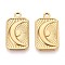 304 Stainless Steel Pendants, Rectangle with Moon Charm, Ion Plating(IP), Real 18K Gold Plated, 24x13.5x2mm, Hole: 1.8~2mm