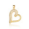 Brass Micro Pave Clear Cubic Zirconia Pendants, Cadmium Free & Nickel Free & Lead Free, Heart Charms, Real 18K Gold Plated, 27x21x2.20mm
