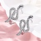 Brass Clear Cubic Zirconia Hoop Earrings, Snake, Platinum, 22x11.5x13.5mm