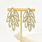 Real 18K Gold Plated 201 Stainless Steel Stud Earrings, Glass Rhinestone Leaf Earrings for Women, Clear, 55x30mm
