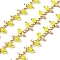 Handmade Brass Link Chain, with Glass Beads and ABS Beads, Soldered, with Spool, Real 18K Gold Plated, Yellow, 3x2x0.2mm and 7x3mm, about 16.40 Feet(5m)/Roll