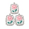 304 Stainless Steel Enamel Pendants, with ABS Plastic Imitation Pearl Beads, Flower, Rectangle, 26x18.5x4.5mm, Hole: 1.6mm