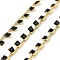 Brass Rectangle Link Chains, with Enamel, Cadmium Free & Nickel Free & Lead Free, Soldered, with Spool, Real 18K Gold Plated, Long-Lasting Plated, Black, 4x1.5x0.7mm, 10m/roll