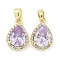 Brass with Cubic Zirconia Charms, Cadmium Free & Nickel Free & Lead Free, Teardrop, Plum, Real 18K Gold Plated, 14.5x9.5x4.5mm, Hole: 5x3mm