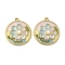 304 Stainless Steel Pendants, Flower, with Enamel and Pearl, Real 18K Gold Plated, Ion Plating(IP), Round, 26.5x23.5x6mm, Hole: 1.8mm