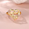 Heart with Flower Hollow Out Brass Finger Rings, Golden & Rose Gold, Letter C, Inner Diameter: 17mm