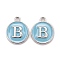 Platinum Plated Alloy Enamel Charms, Cadmium Free & Lead Free, Enamelled Sequins, Flat Round with Letter, Letter.B, 14x12x2mm, Hole: 1.5mm